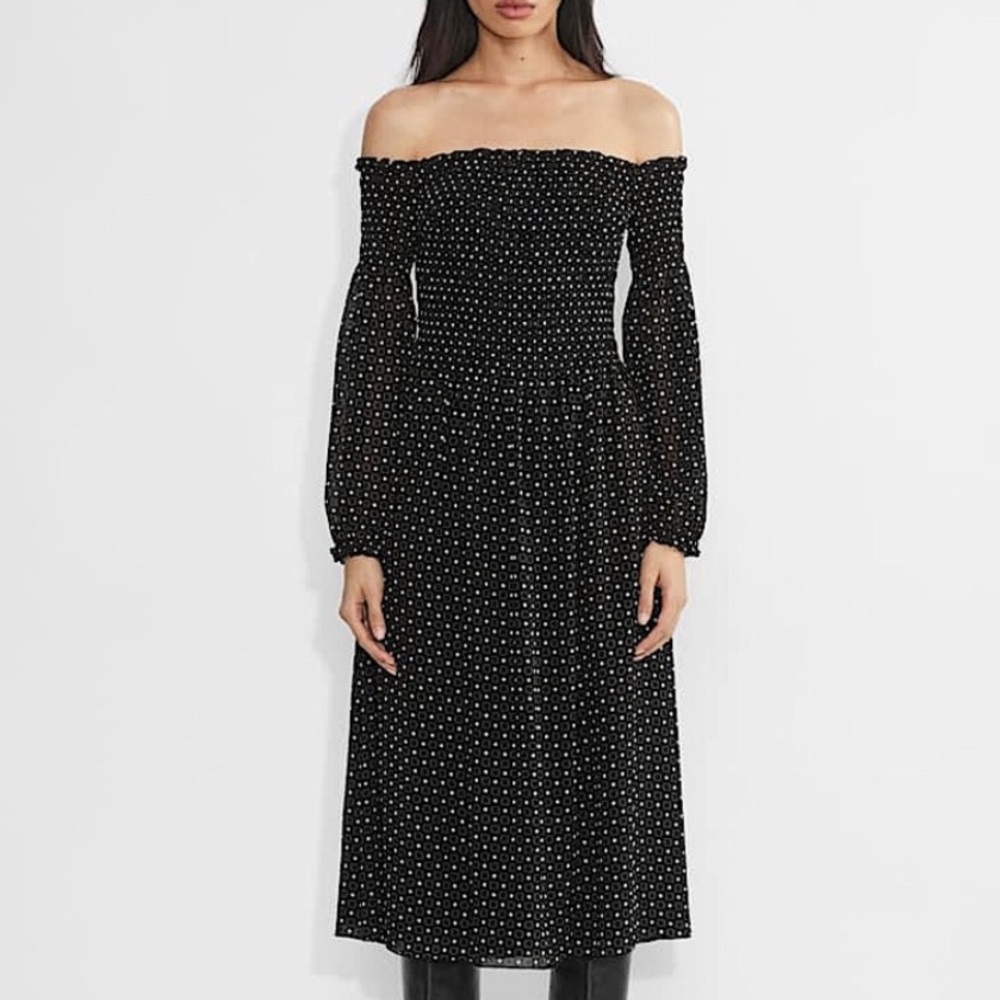 Aritzia Wilfred Margaret Long Sleeve Off-Shoulder Midi Dress, NEW